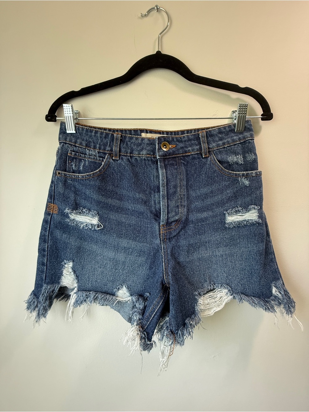Chelsea & Violet Distressed Ripped Frayed Hem Denim Shorts - Blue Women Size 27